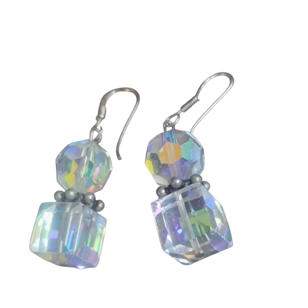 Crystal AB Dangle Earrings Sterling Silver - Picture 3 of 4